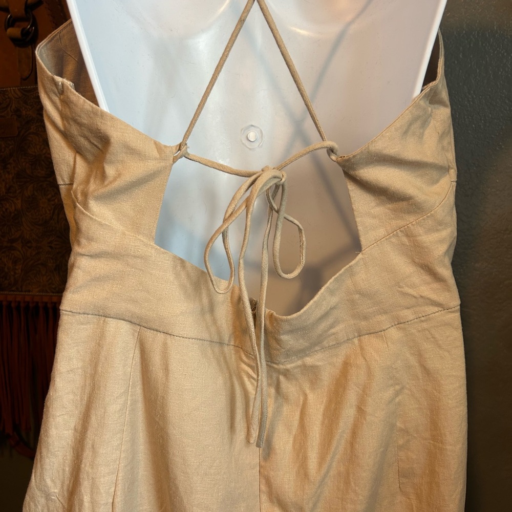 Zara Linen Cream Asymmetrical Ruched Halter Gown Size Large - Picture 7 of 11